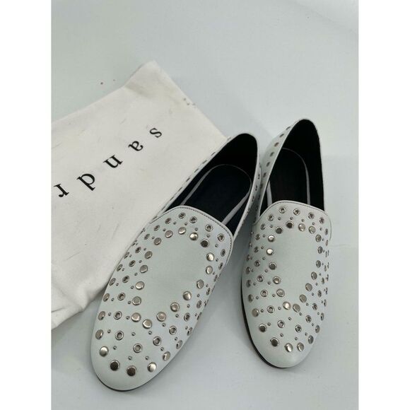NEW Sandro Bary Studded Leather Loafers white 8 white - Picture 6 of 14